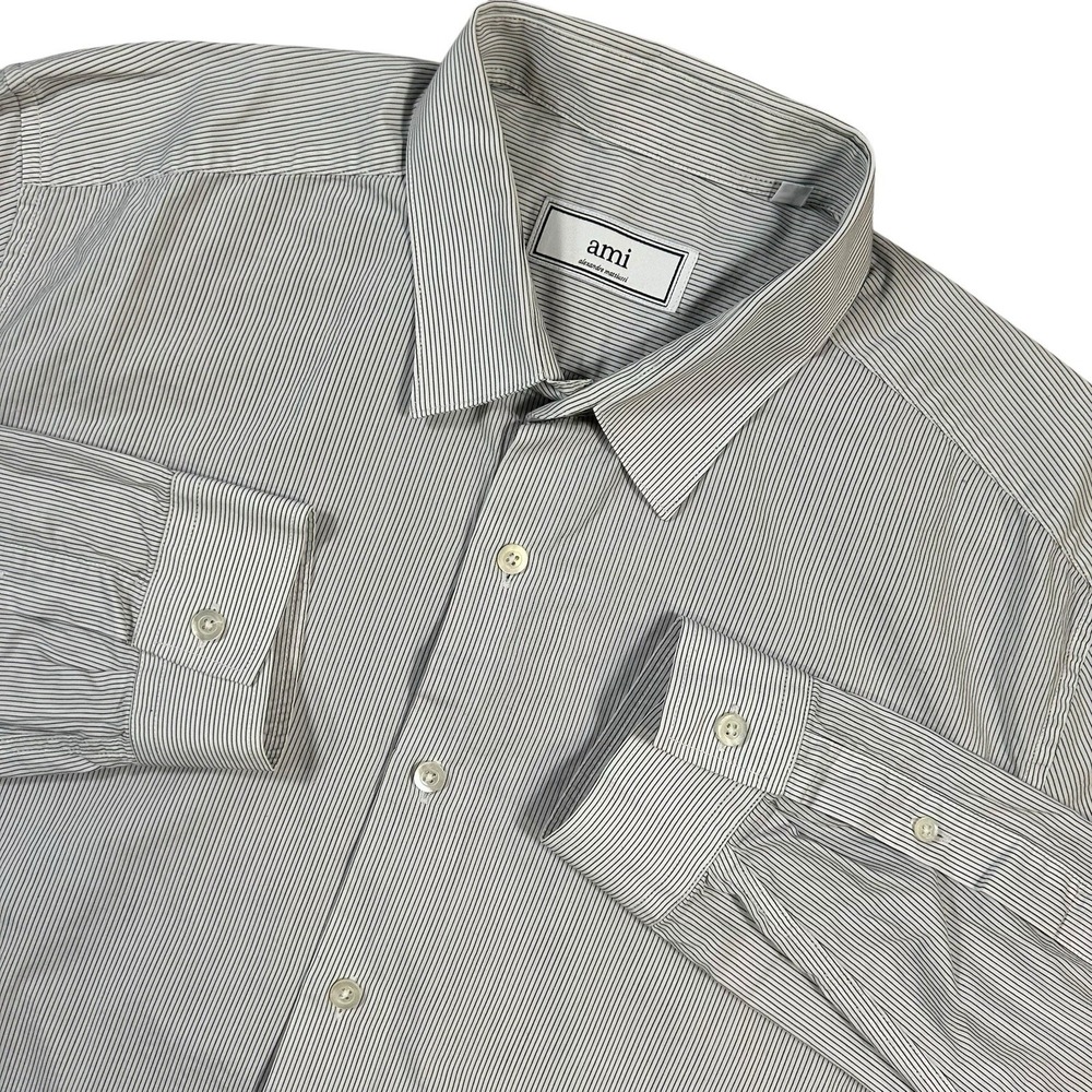 AMI Alexandre Mattiussi Button-Up Stripe Shirt Long Sleeve Men's 42 22x28.5‎